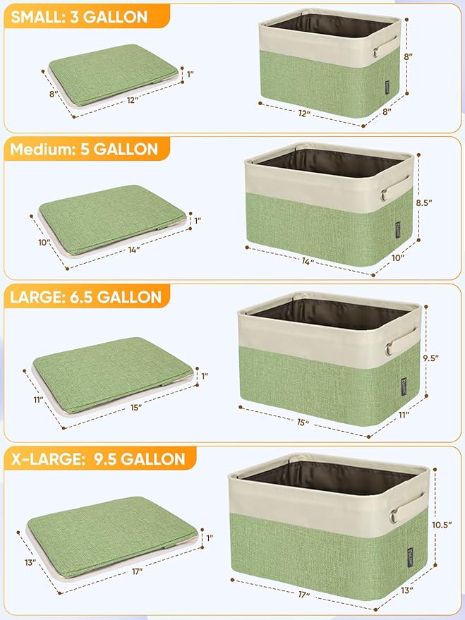 BALEINE 3 Pack Fabric Closet Storage Bins for Shelves, Linen Closet Organizers and Storage, Decorative Baskets for Organizing, Shelf, Clothes, Home, Office (Green, 15''x11''x9.5'')