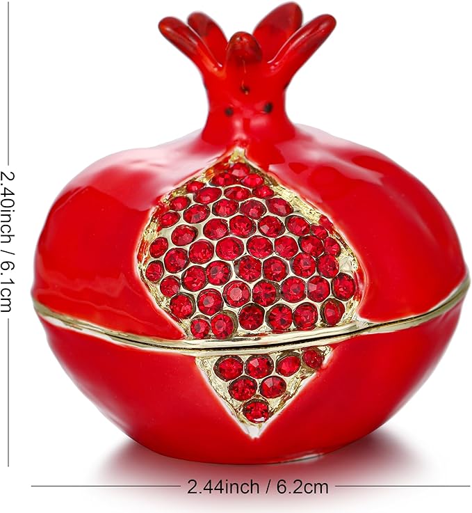 Hand Painted Fruit Trinket Box for Home Decor, Hinged Jewelry Organizer Storage, Unique Personalized Collectible Keepsake Figurine Handmade Decorative Ornament Gifts (Pomegranate)