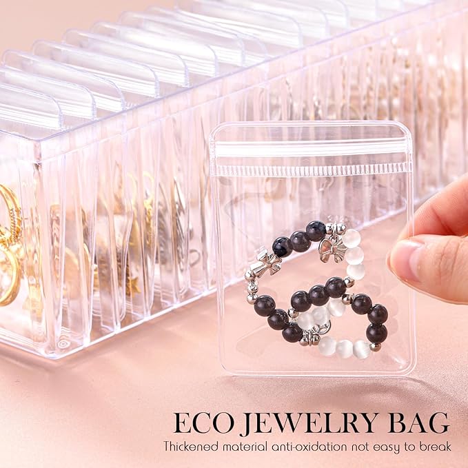 Kenning 63 Pcs Acrylic Jewelry Case Organizer, Clear Jewelry Organizers Holder with Portable Anti Tarnish Storage Bags for Rings, Earrings, Necklaces, Ideal Gifts for Women (Clear)