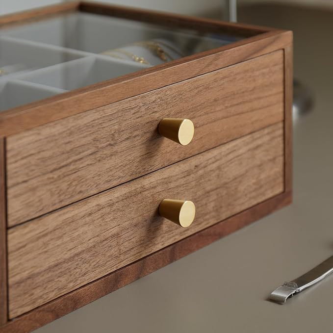 Black Walnut Jewelry Organizers and Storage,2 Layer Wooden Jewelry Boxes for Women,for Necklaces Ring Earring (2 Layer)
