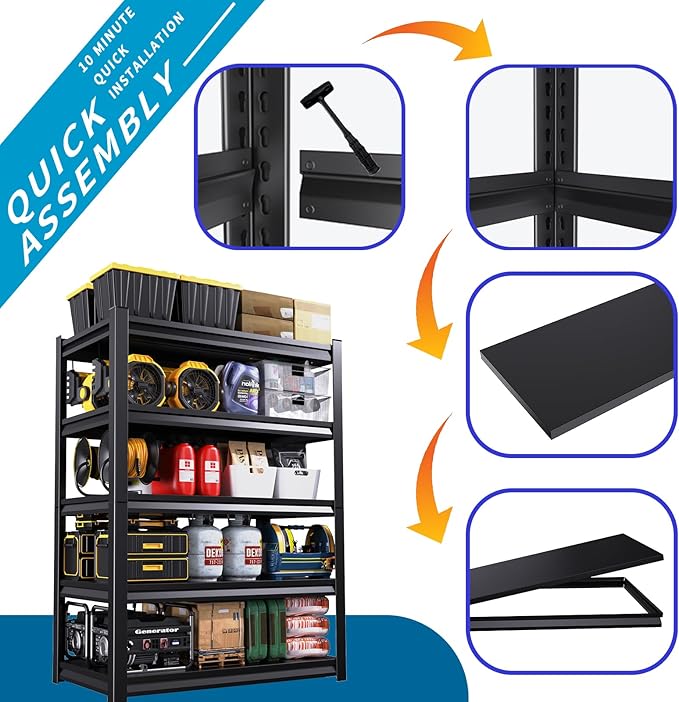 Garage Storage Shelves 5-Tier,Garage Storage System Shelves Adjustable,Storage Shelving for Basement,Pantry,Kitchen,Warehouse (1, 72''H x 36''W x 16''D)