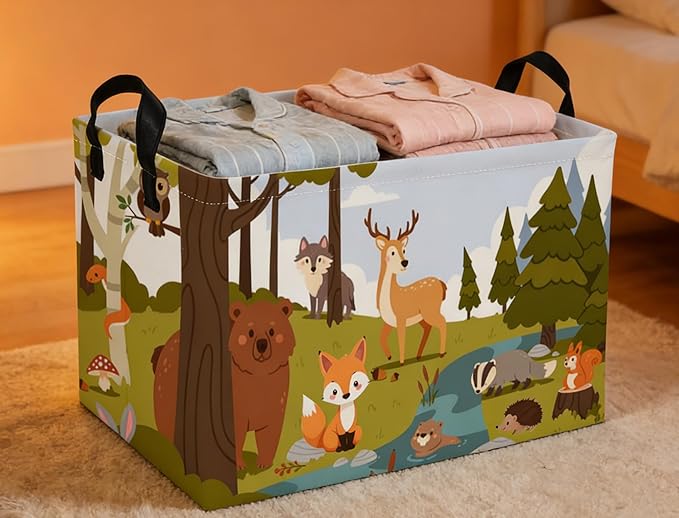 Rectangular Kids Baskets Animal Basket Cute Storage Bins Organizer Box Boys Room Decor for Home.(Green animal)