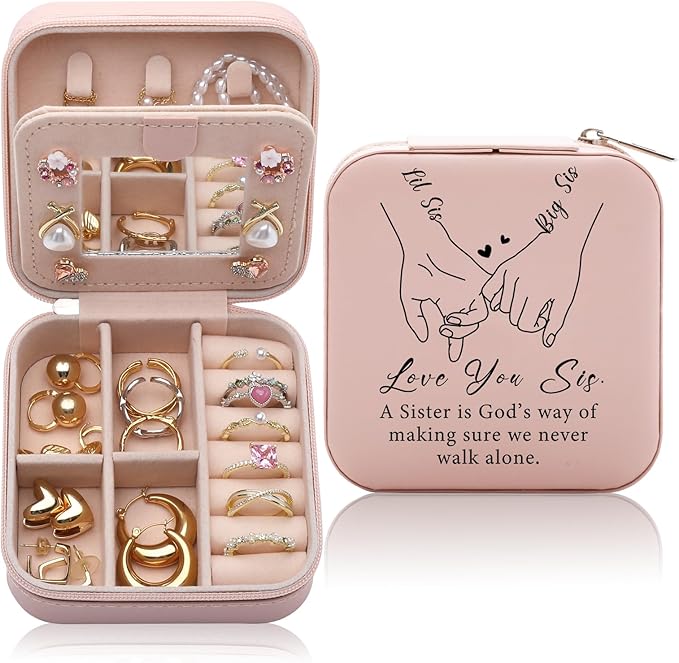 Sister Gifts for Women Jewelry Box, A Sister is God's Way of Making Sure We Never Walk Alone, Mother's Day Gift for Sisters Jewelry Case, Birthdays Christmas Gifts for Sisters Jewelry Organizer