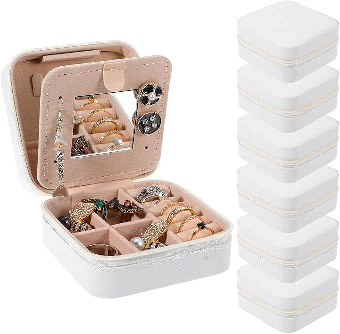 6Pcs PU Leather Small Travel Jewelry Case Organizer Storage, Bridesmaid Gifts Jewelry Box with Mirror for Women Girls