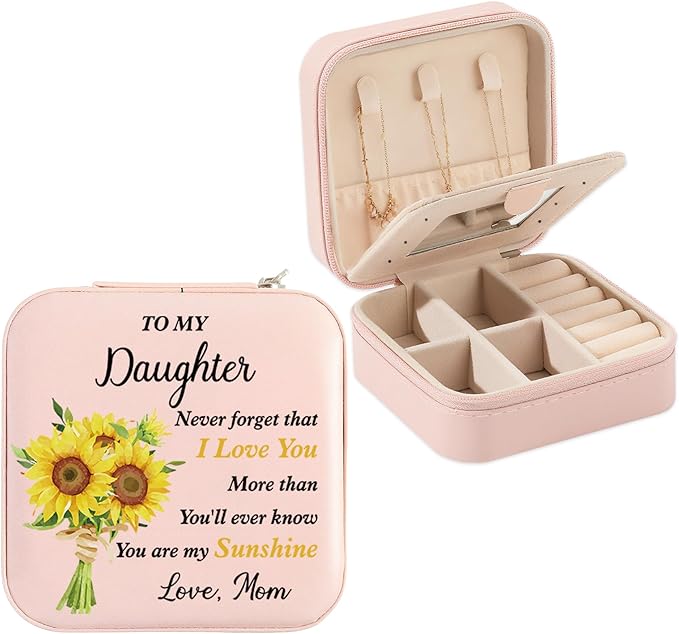 Daughter Gifts To My Daughter Sunflower Jewelry Box Valentines Mothers Day Birthday Gifts for Daughters from Mom Christmas Graduation Gift for Daughters Adult Portable Travel Jewelry Case