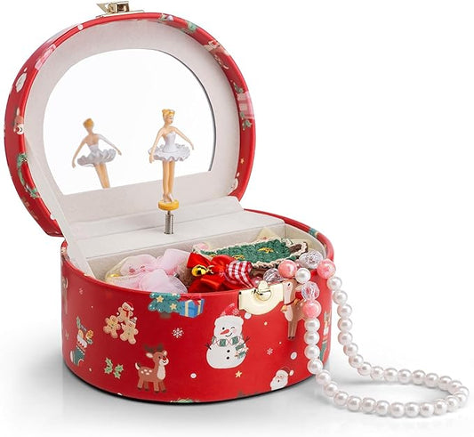 Vlando Christmas Gifts for Girl, Musical Jewelry Box for Girls, Small Kid Music Box with Ballerina for Party Bedroom Decor, Gifts for Girls Kids - Christmas Red