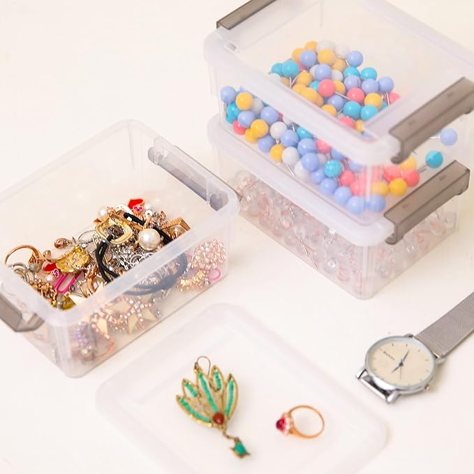 Citylife 8 Packs Plastic Bead Organizers 0.53 QT Clear Storage Containers with Lids for Craft Storage Small Storage Box, 5.28 x 3.86 x 2.36 Inches