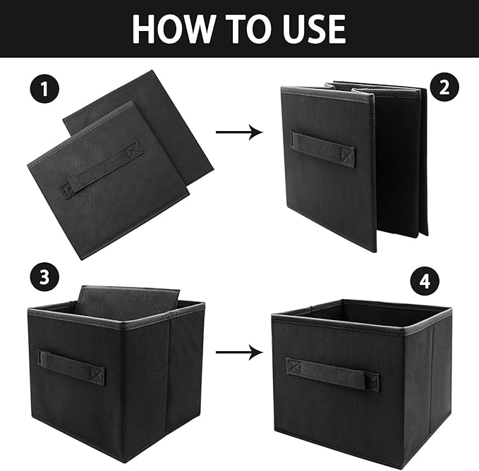 EBIGIC Storage Cubes Collapsible fabric Storage bins,cube storage organizer 10.5 * 10.5 * 11 inch,For home and office Collapsible Closet Shelf Organizers, Drawer Organizers(Black)