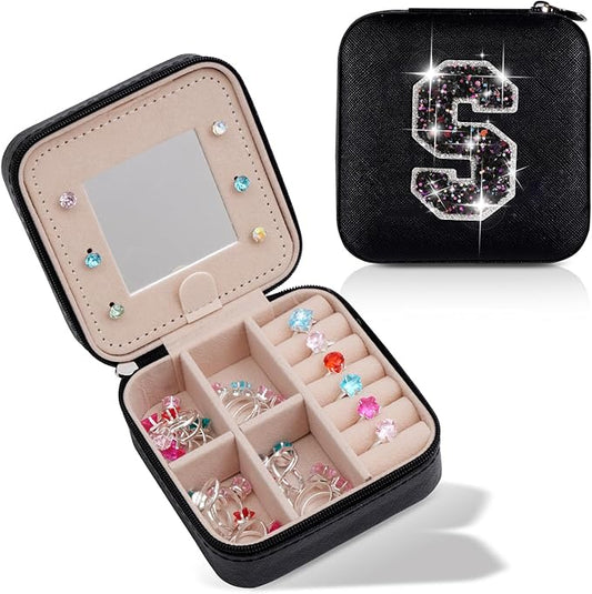 Uygafly Travel Jewelry Case - Personalized Jewelry Box for Women,Small Jewelry Organizer Cute Jewelry Organizers and Storage Aesthetic,Travel Essentials Birthday Gifts for Girls Women | Black,S