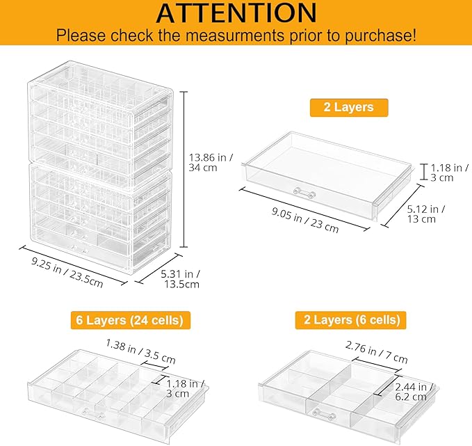 ProCase Acrylic Earrings Holder Organizer Box, Large Clear Earring Jewelry Storage Transparent Stackable Drawers Jewelry Display for Earring Ring Bracelet -Clear, 10 Layers