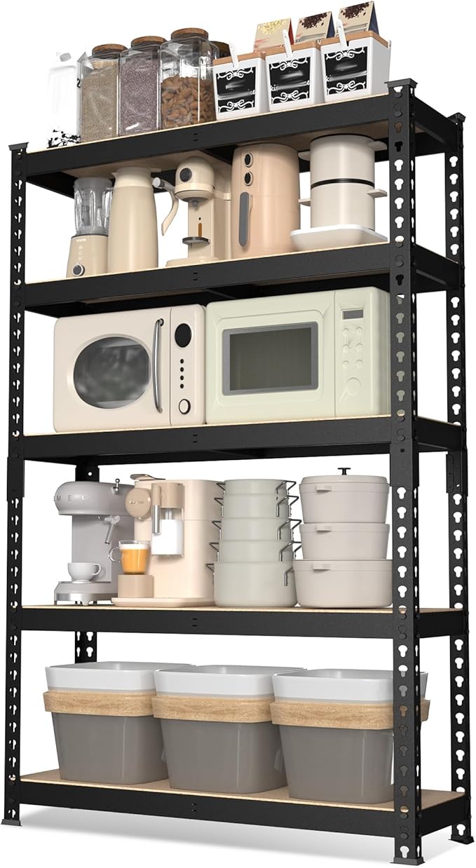 WORKPRO 5-Tier Steel Shelving Unit-Black, 27-2/5"W x 11-7/10"D x 60" H, Adjustable Storage Rack, Heavy Duty Shelf with MDF Board, 1650 lbs Load Capacity (Total) for Garage, Basement, Kitchen