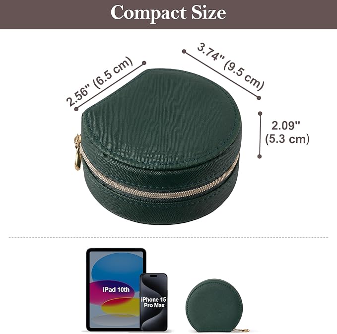 ProCase Travel Size Jewelry Box, Mini Portable Seashell-Shaped Jewelry Case with Mirror, 2 Layer Organizer in PU Leather for Women -Emerald