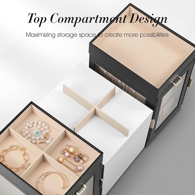TidyStash 360° Rotating Jewelry Organizers and Storage, Large Jewelry Boxes for Women Necklace, Ring Earring Storage, Vertical Accessory Organizers and Storage, Black