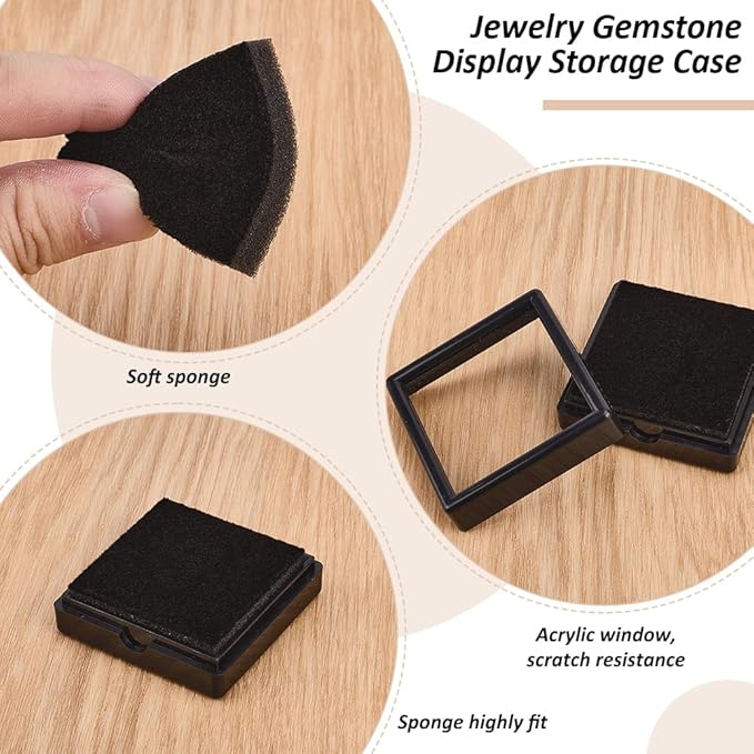 BENECREAT 12Pack Black Gemstone Display Box 2" x 0.78" Jewelry Box Container with Clear Top Lids for Gems, Coins, Christmas Festival Wedding Jewelry Packing