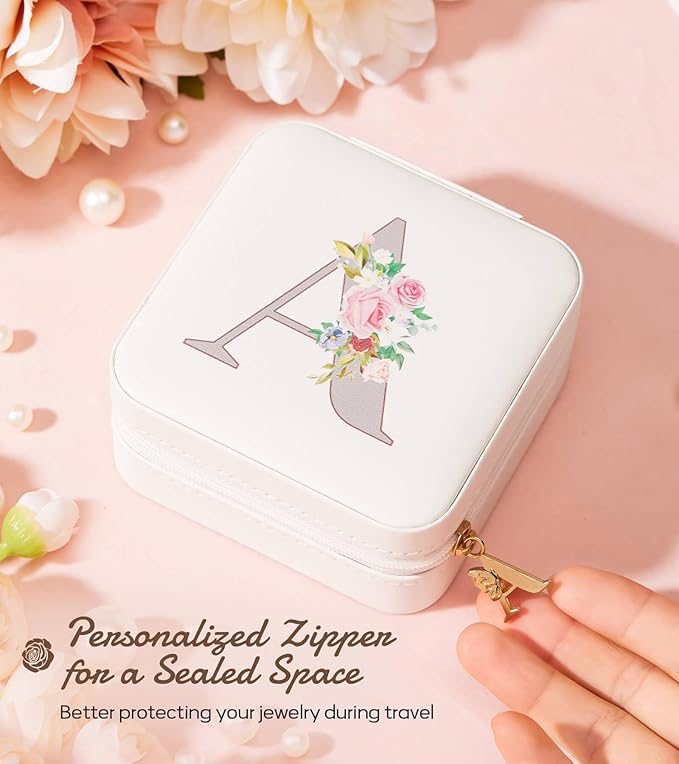 Enthralite Travel Jewelry Box for Girls: Traveling Ring Case Gift for Women - Mini Organizer for Necklaces Earrings White A