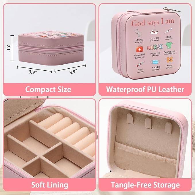 GAOLZIUY Nurse Jewelry Box Gifts for Women, Nurse Week Practitioner RN Graduation Appreciation Gifts for Nursing Students, Medical Assistant, God Says I Am Jewelry Case for Nurses Female