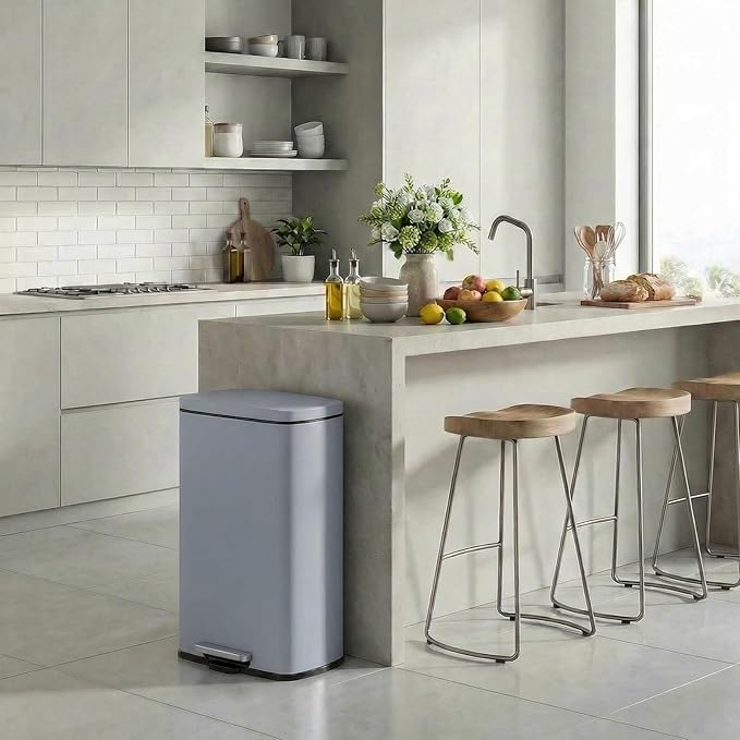 13.2 Gal Kitchen Trash Can, 50L Recycling or Garbage Bin, Brushed Stainless Steel Waste Basket, Soft&Quiet Close Dustbin, with Step-On Pedal, Removable Inner Bucket, for Home, Office, Living Room