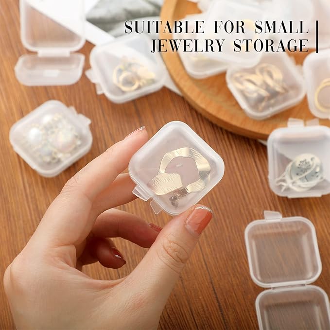 Chunful 100 Pack Mini Clear Plastic Jewelry Box Earring Organizers Small Storage Containers with Hinged Lid for Earrings Pearl Bracelets and Small Accessories