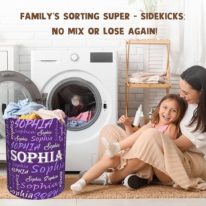 Custom Name Laundry Hamper, Personalized Laundry Basket with Name for Baby Boys Girls, Customized Collapsible Dirty Clothes Hamper Storage with Handles for Bedroom Bathroom Dorm Room Decor