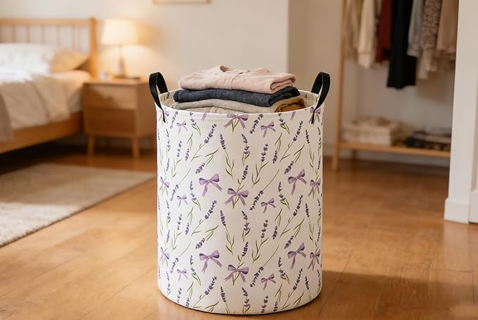 Kids Laundry Basket Flower Hamper for Nursery Girls Hamper Cute Kids Storage Bin Organizer Room Decor for Home(Purple flowers)