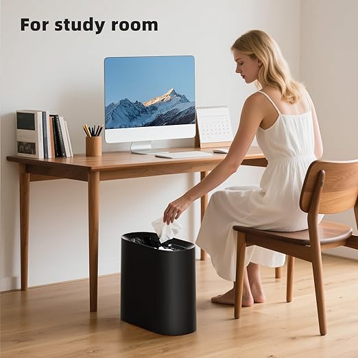 SUBEKYU 2.3 Gal Trash Can for Bathroom,Small Office Garbage Can for Kitchen,Slim Rectangular Waste Bin,Plastic,Black