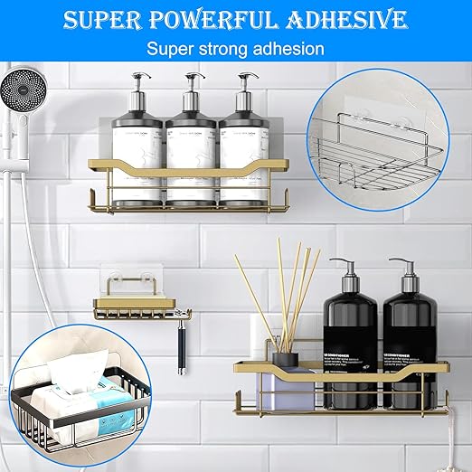 Shower Caddy Adhesive Replacement, Adhesive for Shower Caddy, Strong Shower Adhesive Strips Waterproof Transparent, No Drill Needed Holds 45 lbs for Bathroom Storage Shelves,Kitchen Racks-14PSC