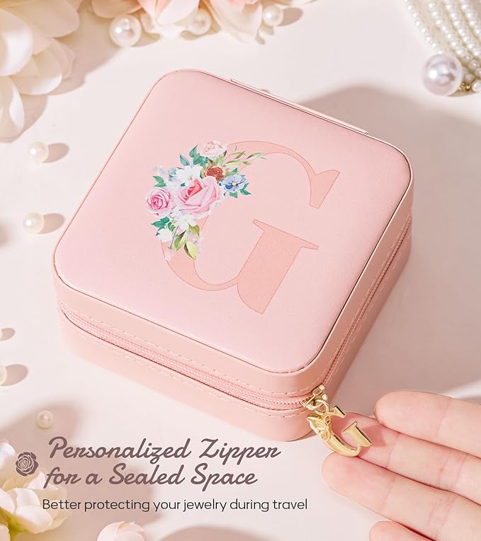 Enthralite Travel Jewelry Box for Girls: Traveling Jewelry Case Gift for Women - Mini Organizer for Necklaces Earrings Pink G