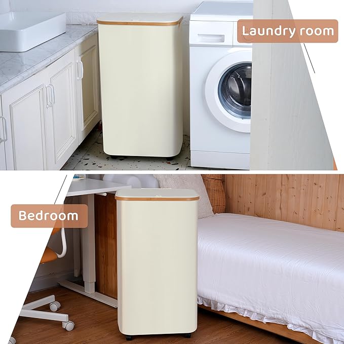 Laundry Basket with Wheels, 110L Beige Clothes Hamper for Laundry, Laundry Hamper with Lid and Inner Bag, Beige