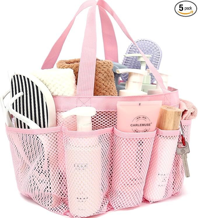 GYEUKHAM Large Mesh Shower Caddy Portable with 8-Pocket for College Dorm Room Essentials,Quick-Dry Handing Shower Basket Tote Bag for Toiletry, Bathroom,Beach,Camp,Gym,Pink
