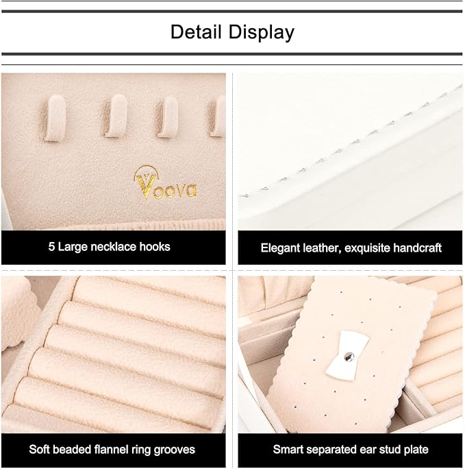 Voova Jewelry Box Organizer for Women Girls, 2 Layer Large Men Jewelry Storage Case, PU Leather Display Jewellery Holder with Removable Tray for Necklace Earrings Rings Bracelets (White, Small)