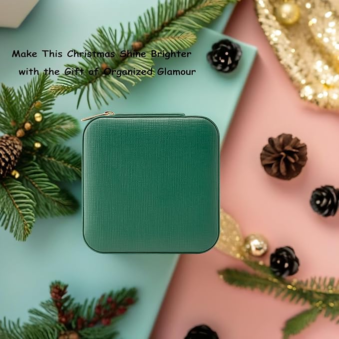 Vlando Small Travel Jewelry Box Organizer Display Storage Case for Girls Women Gift Rings Earrings Necklaces, Dark Green