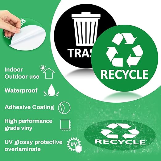 Sukh 3 pcs Recycle Stickers and 3 pcs Trash Stickers for Trash Can Sign Garbage Recycling Sticker Vinyl Perfect for Kitchen Necessity Home Essentials,Home, Work,Commercial Event,Apartment,Hotel