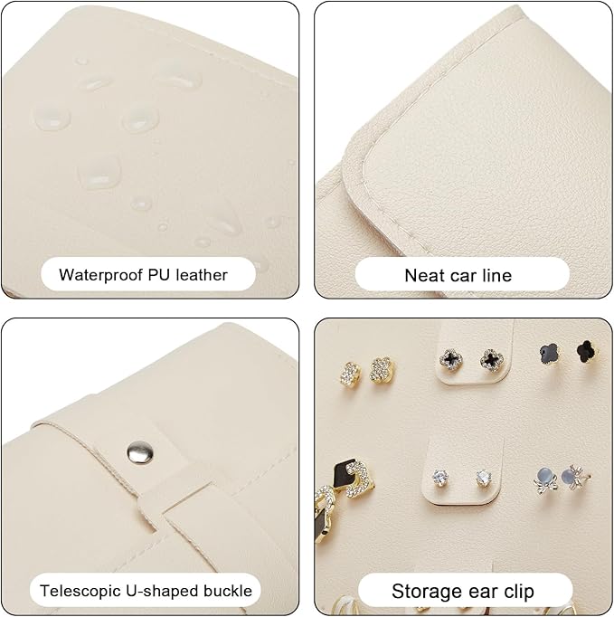 LAKE OF FIRE Earring Holder Organizer with Foldable Book Design Jewelry Book Organizer, Portable Pu Leather Travel Earring Case(Beige)