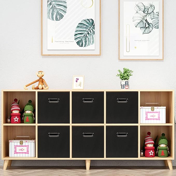 Fabric storage bins Cubes, Fabric Cube Organizer with Handle, Foldable Cube Bins for Cloth or Accessary Storage, 11x11x11, Set of 12, (Black)