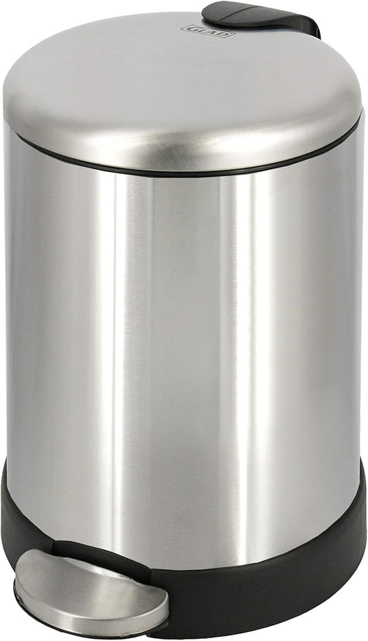 Glad Small Trash Can, 1.2 Gallon | Round Stainless Steel Garbage Bin with Soft Close Lid & Step Foot Pedal | Metal Waste Basket with Removable Inner Bucket, Stainless, 8 x 9.5 x 12 inches