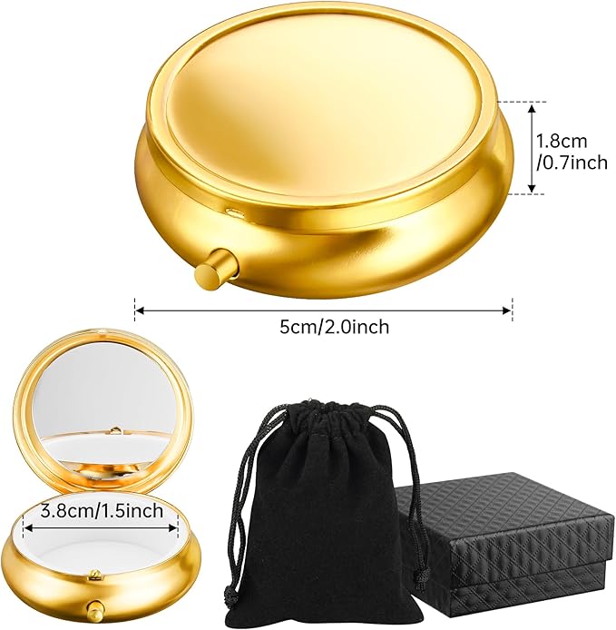 Mini Travel Jewelry Box with Built-In Mirror, Ultra-Portable Jewelry Holder for Rings, Necklaces, Earrings, Pills, Tea Bags, Small Accessories, Press-to-Open Multifunctional Storage (Gold)