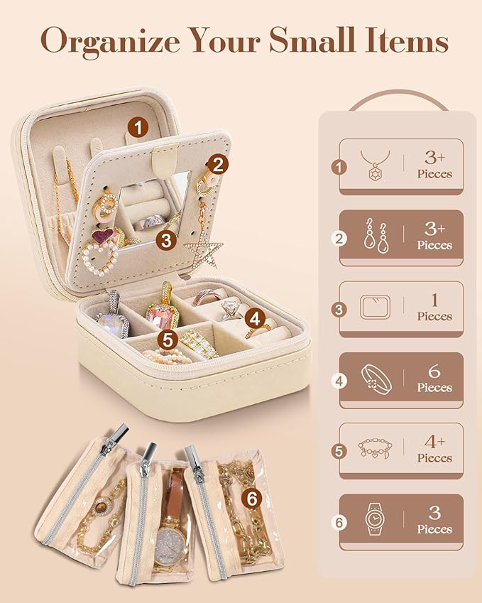Bistup Travel Jewelry Case - Small Jewelry Organizers and Storage Box for Women Girls Teens Cute Traveling Jewelry Holder with Mirror Little Tiny Compact Modern Unique Aesthetic Pretty, Musician
