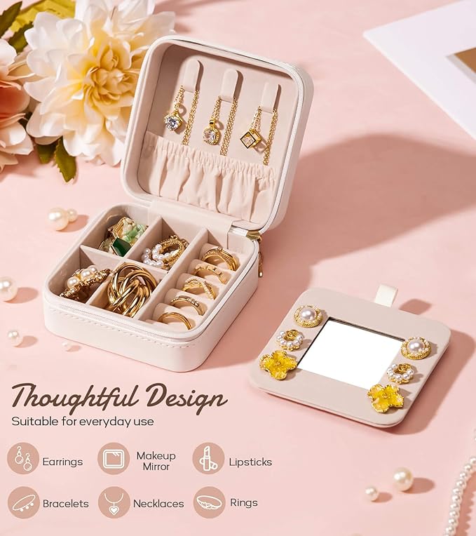 Enthralite Travel Jewelry Box for Girls: Traveling Jewelry Case Gift for Women - Mini Organizer for Necklaces Earrings White D