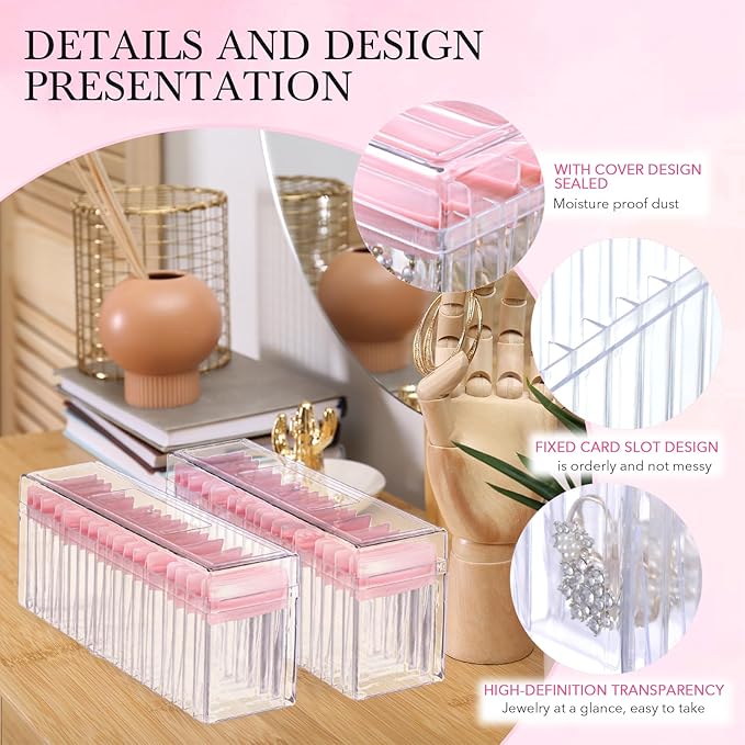 Kenning 42 Pcs Acrylic Jewelry Case Organizer, Clear Jewelry Organizers Holder with Portable Anti Tarnish Storage Bags for Rings, Earrings, Necklaces, Ideal Gifts for Women (Pink)