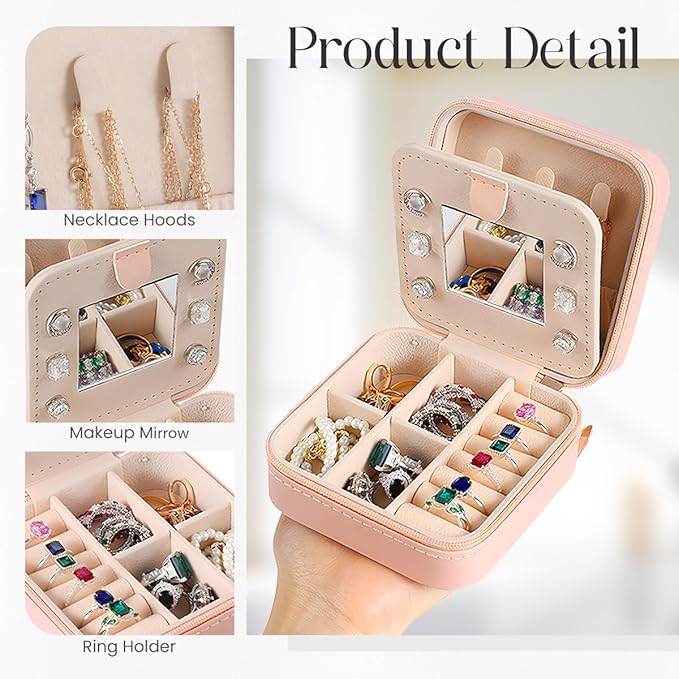 SANDJEST Personalized Jewelry Box, Pink Small Travel Jewelry Box with Initial D, Monogrammed Jewelry Case Organizer for Girls Women Teen, Mini Travel Essentials Gifts for Christmas Birthday