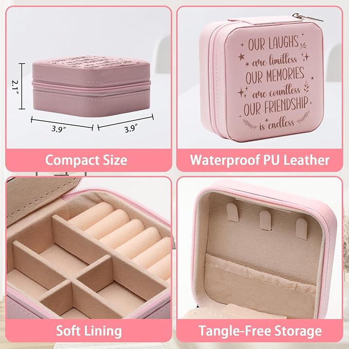 GAOLZIUY Friendship Gifts for Women, Best Friend Travel Jewelry Box, Our Laughs are Limitless, Our Memories are Countless, Birthday Gift for Female Friends Bestie Soul Sister BFF