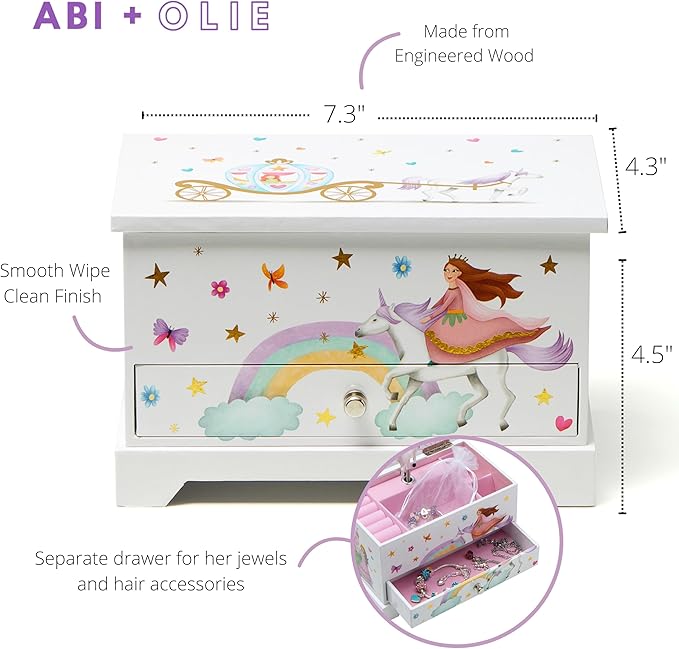 ABI + OLIE Kids Musical Jewelry Box for Girls 8-12 - Music Box for Girls - Princess Castle Unicorn Theme
