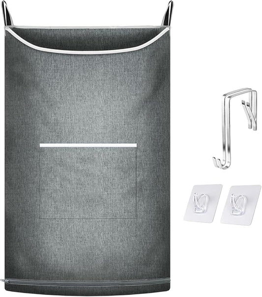 XL Hanging Laundry Hamper, Over the Door Laundry Hamper and Baskets, Wide Opening Hanging Laundry Bag,Hanging Hamper for Bathroom,Dorm,Chirstmas Gifts(Heather Grey, 36x22 Inch)