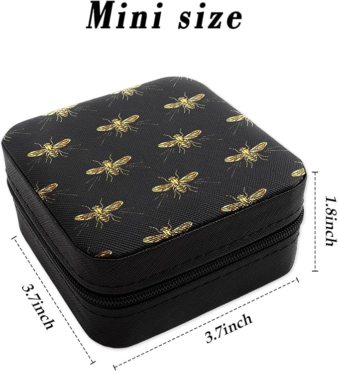 Gold Insect BlackPortable Jewelry Box Travel Jewelry Case Jewellery Organizer Small Jewellery Box for Women Men Boy Girl Earring Organizer Ring Storage Christmas Birthday Valentines Gift