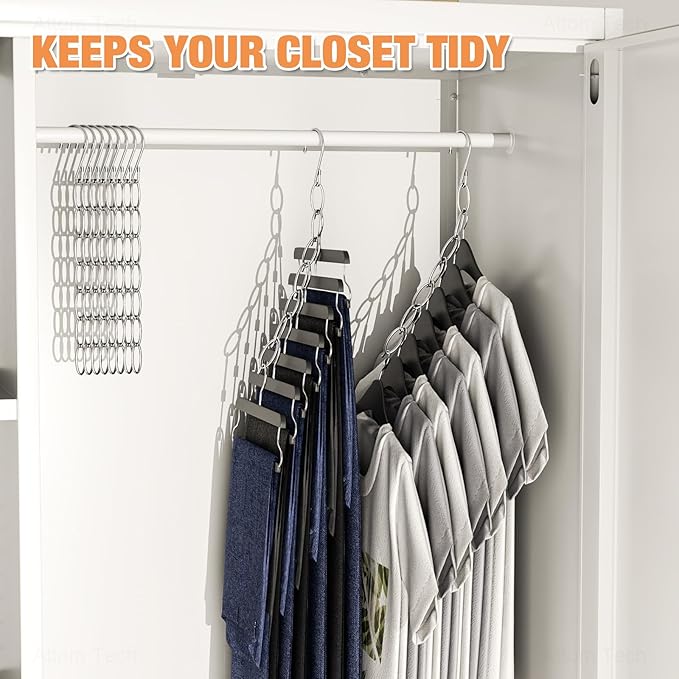 NiHome Clothing Chain Hanger 10-Pack, Metal Closet Organizer Space Saving Hangers with 7 Holes, College Dorm Room Essentials, Closet Organizers & Storage for Home, Office, Cruise & Travel