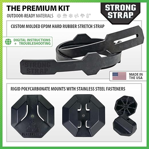 Blazer Brand Strong Strap Lid Lock for 32–96 Gallon Garbage Cans (1 Starter Kit) Long Lasting, No Tools Required, Stretch to Latch, Mitigate Pests, Wind, Overflow, and Spillage
