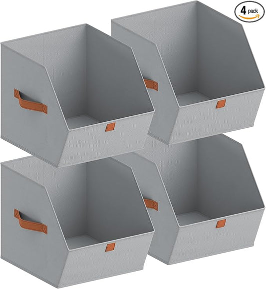Homsorout Fabric Closet Storage Cubes - 4 Pack Square Storage Bins with Dual Handles for Clothes, Towels, Toys, Cube Storage Organizers for Bedroom, Nursery, Shelves, Closet, Small Spaces, Grey