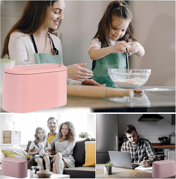 LTWQLing Mini Trash Can with Lid - Removable Small Garbage Can, Tiny Plastic Trash Bin, Pop Up Countertop Wastebasket, Counter Garbage Lint Bin for Bathroom,Office,Kitchen,Desk,Coffee Table(Pink)