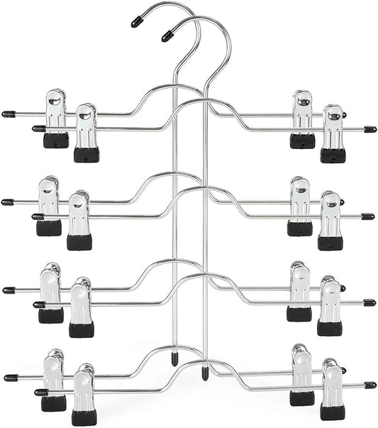 TOPIA HANGER 4 Tier Metal Skirt Hangers for Women, Pants Hanger Space Saving with Adjustable Clips, Gain 70% More Space, Non Slip Grip for Slacks, Trousers, Shorts, Jeans, Towels, Black, 2-Pack, CT20B