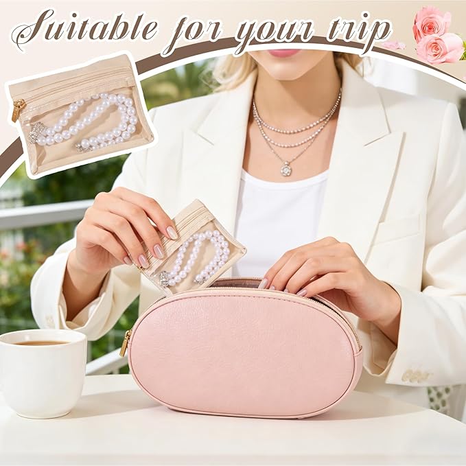 12 Pcs Portable Travel Jewelry Organizer Velvet Jewelry Pouch with Zipper Clear Travel Jewelry Bag for Travel Business Trip for Mom Wife Women Gift
